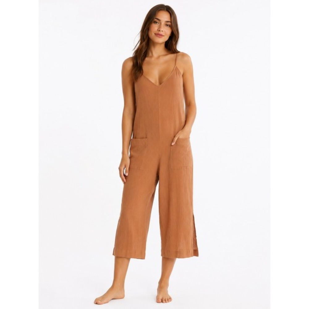 Sanctuary Lion Brown Gauze Wide Leg Jumpsuit Womens Size Largeโ NWT